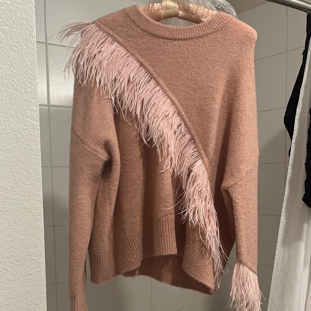Cinq à Sept Pink Feather-Embellished Sweater